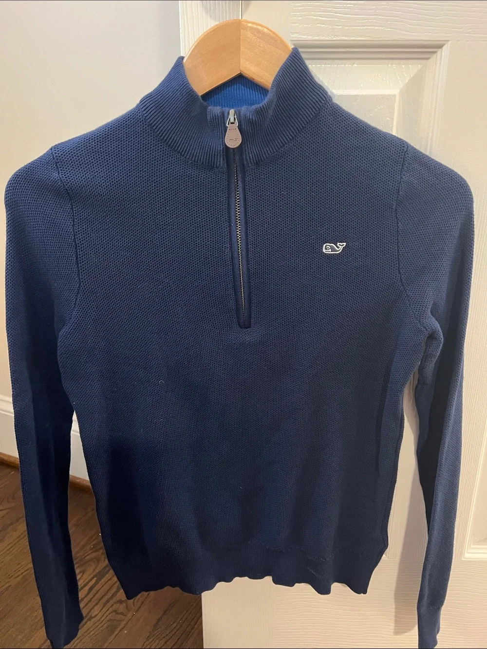 Vineyard Vines Navy Half-Zip Sweater with Whale Logo